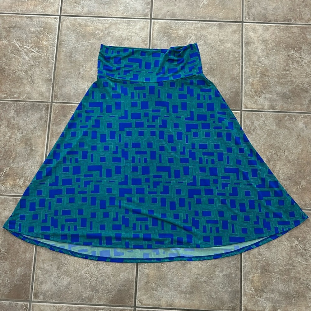 LuLaRoe Green and Blue Geometric Pattern A Line Skirt Size M